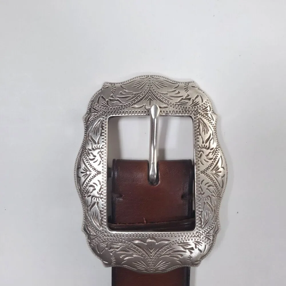 VTG Lauren Ralph Lauren Women’s Brown Leather Belt Large Western Floral Engraved - Picture 5 of 11